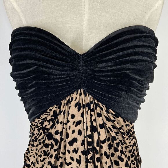 Tadashi Collection XS VTG 4 Tan Black Velvet Leopard Gown Dress Strapless Prom - Picture 7 of 9